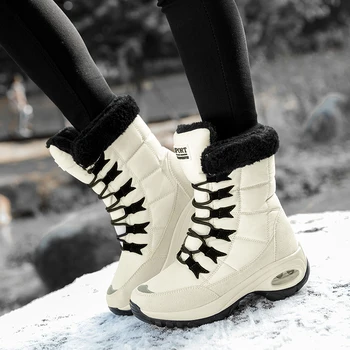 2020 Nove Kakovosti Nepremočljiva Zimske Ženske Škornji Toplo Mid-Tele Sneg Škornji Ženske Čipke-up Udobno Čevlji Chaussures Femme