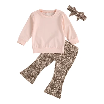 2021 0-3Y Pomlad Jesen Baby Dekleta Obleke, Kompleti 3pcs Dolgimi Rokavi Pulover Solid Majica Vrhovi Snakeskin/Leopard Hlače