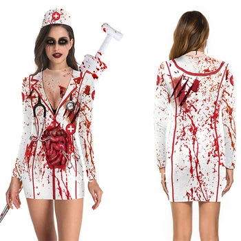7Style Helloween Grozljive Kostume Ženske Obleka Vampir Duha Grozo Seksi Okostje Tiskanja Bodysuit Carnival Party Delovanje Oblačila