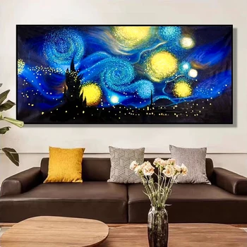 Ročno Poslikane Van Gogh Zvezdnato Nebo In Umetnost Slikarstvo Na Platno Wall Art Stenski Okras Slike, Barvanje Za Živo Sobi Doma Dekor