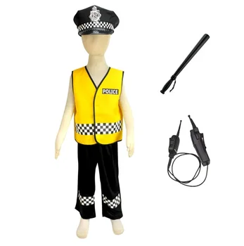 Childs Delu policije Kostum Prometne policije Telovnik & Kapa Klobuk Kostum pustna Obleka za 3-9years otrok